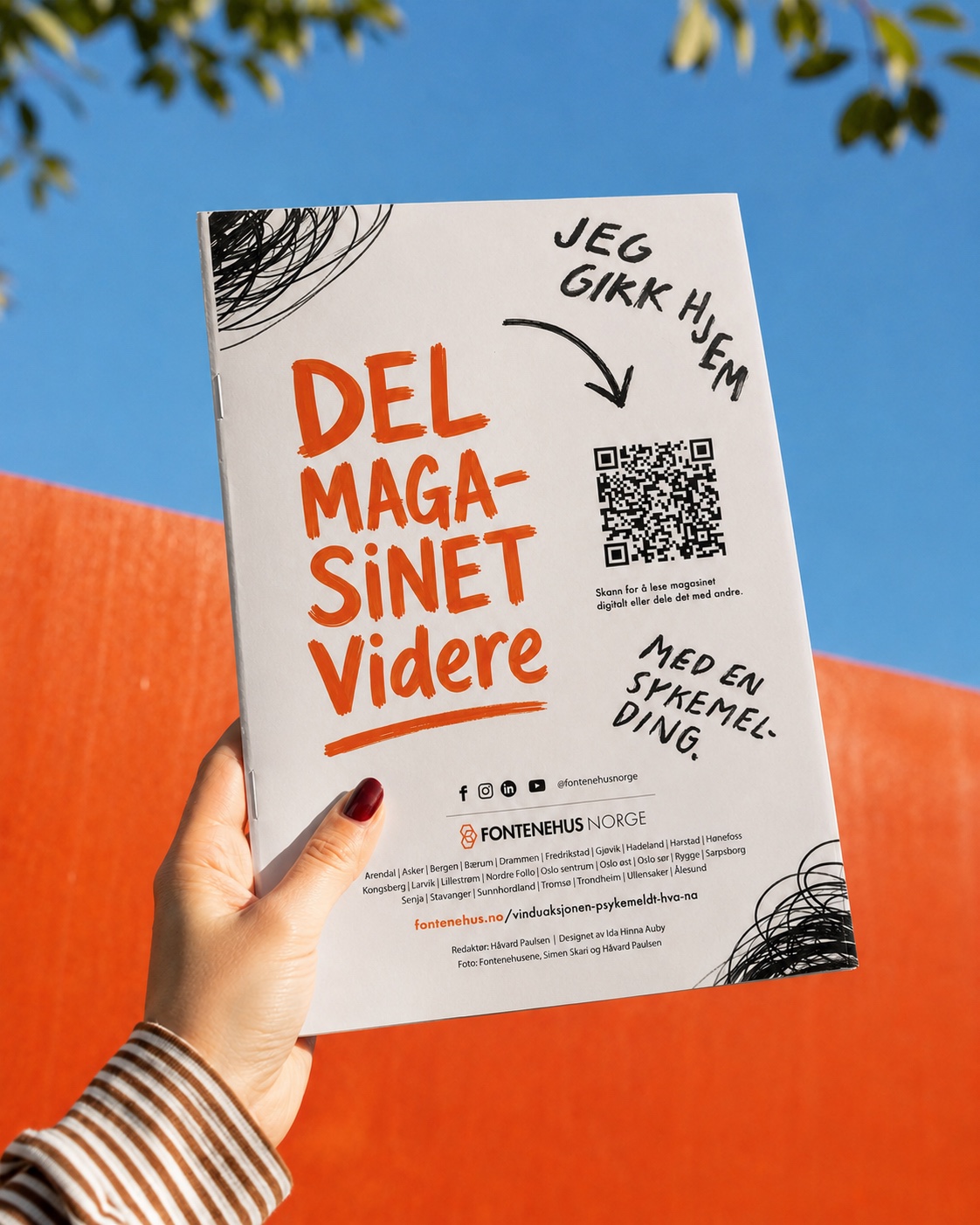Magasinets bakside med oppfordringen Del magasinet videre
