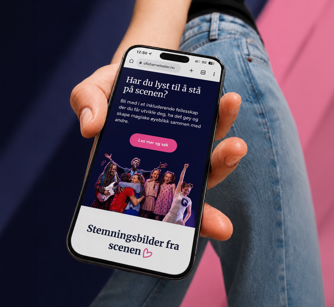 Villekullas nettside vist på en mobiltelefon